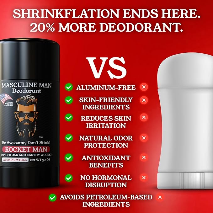 Deodorant for Men - Aluminum Free Mens Deodorant - Travel Size Natural Deodorants - Sweat Protection for Underarm, No Stain Stick Deodorants, Made in USA, 3.2oz (Pack of 2, Rocket Man)