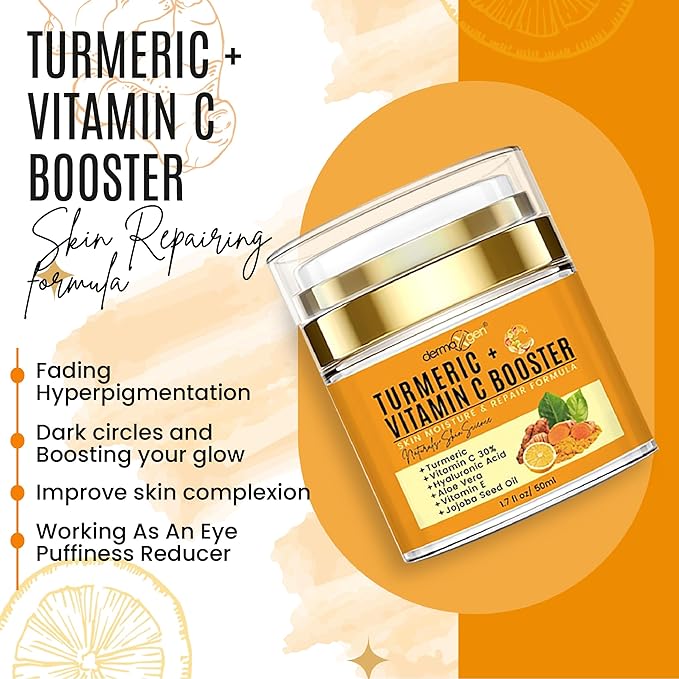 Dermaxgen Turmeric Face Cream with 30% Vitamin C – Glow Booster, Anti-Aging & Skin Repair Moisturizer for Dark Spots, Hydration & Radiance – Vitamin C Cream for All Skin Types (1.7 fl oz)