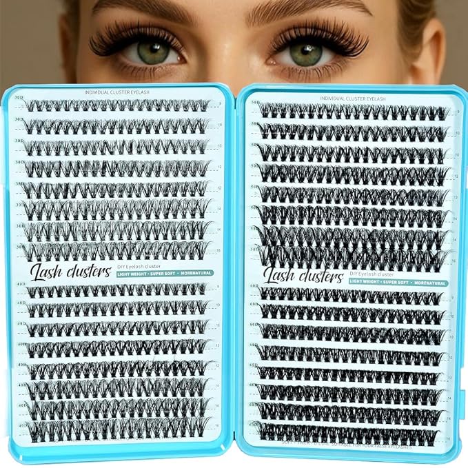Wispy Lash Clusters 640pcs Eyelash Cluster Extensions 30D+40D+50D+60D Curl Individual False Eyelashes 9-16mm Natural Fluffy Mink Lash Clusters Extension Kit