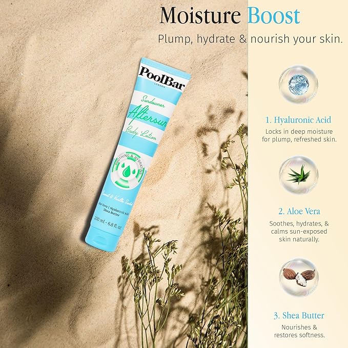 PoolBar Sundowner Aftersun Body Lotion for Women and Men Skin Care, Hydration and Soothing Relief Coconut & Vanilla Scent Sun Care, Enriched with Hyaluronic Acid, Shea Butter, and Aloe Vera, 200ml