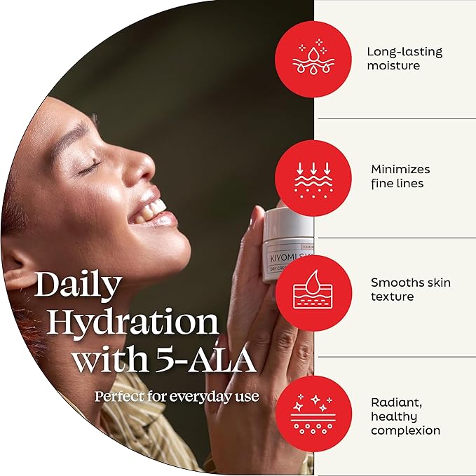 Kiyomi Skin Day Cream - Daily Facial Cream with 5-ALA, Hyaluronic Acid, Cucumber, Squalane, Beta-Glucan - All Day Face Moisturizer for Fine Lines and Radiant Skin - Made in Germany - 1.7 Fl Oz
