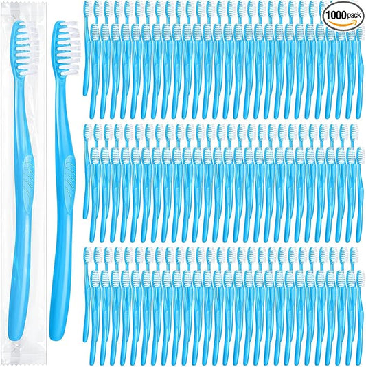 Tessco 1000 Pcs Disposable Toothbrushes Bulk Individually Wrapped Manual Soft Bristle Travel Toothbrushes Single Use Toothbrush for Homeless Hotel Toiletries Camping Office(Blue)