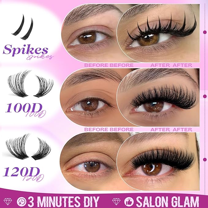 Lash Clusters with Spikes Russian Lash Extensions Spiky Individual Eyelashes 100D 120D Volume Cluster Eyelash Extensions 224 Pcs D-Curly Cluster Lashes Hybrid Eyelash Cluster by Mavphnee (12-19MM)