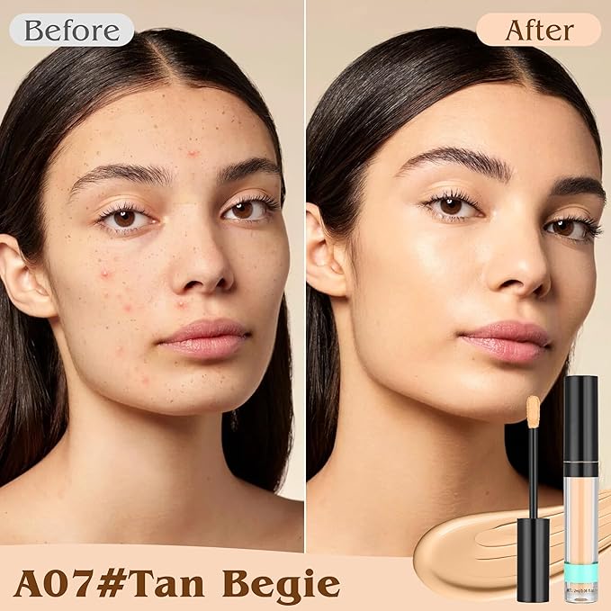 Under Eye Concealer, Full-Coverage Concealer Foundation Makeup for Older Women, Covers Blemishes & Under-Eye Circles, Spots, Matte Finish, Redness & Discoloration, Vegan & Cruelty-Free A07#Tan Begie