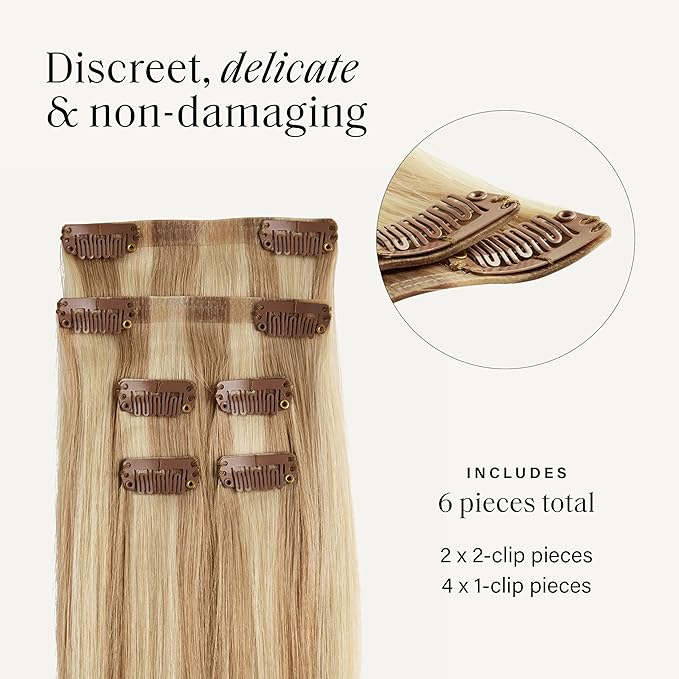 Luxy 100% Remy Human Hair Extensions for Thin Hair Thinning Hair Fill-Ins – 6 Seamless Wefts Multi-Dimensional Color Blend - Natural-Looking Volume & Coverage 95 grams 20" Dirty Blonde Highlights