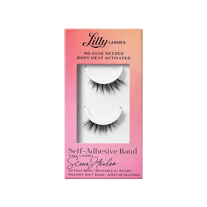 Lilly Lashes Self Adhesive Eyelashes (Half Lashes), No Lash Glue Needed, Body Heat Activated Press on Lashes, Reusable Self Adhesive Eyelashes Up to 5x, Easy to Apply & Remove (SceneStealer)