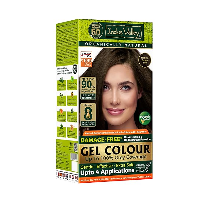 Indus Valley Natural Organic Damage Free Gel Hair Color | Ammonia Free, Vegan & Cruelty Free | Up to 100% Gray Coverage, Long Lasting Results |Medium Brown 4.0 (20gram+200ml)