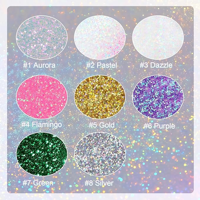 Roll-on Holographic Body Glitter Gel for Women, Sparkle Chunky Glitter Makeup for Christmas New Year Festival Halloween Party Rave, Face Glitter Makeup for Face Body Hair Lips (Pastel)