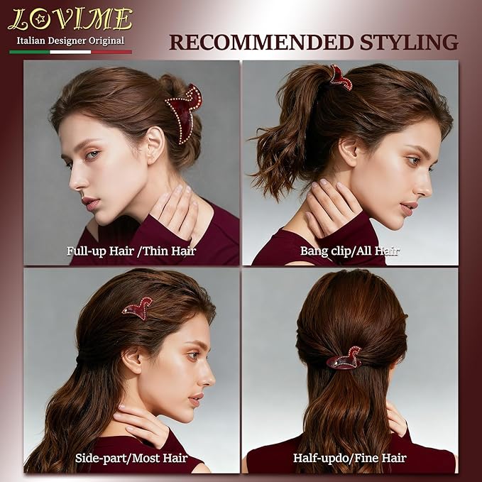 Red Hair Clips for Women Premium, Small Hair Barrettes for Women Thin Hair, French Hair Barrettes No Slip for Girls Daughter for Valentine's Birthday Year of the Horse 2026 Gift