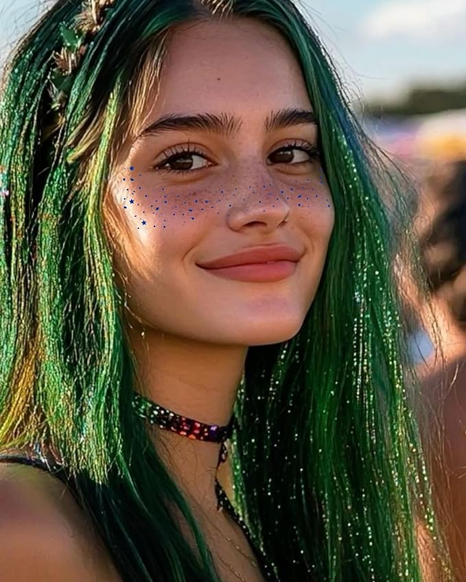 Blue Face Glitter - Waterproof and Long-Lasting Body Glitter Makeup Patches, Sparkle Rave Accessories for Festivals and Parties (Blue - 8 Sheets)