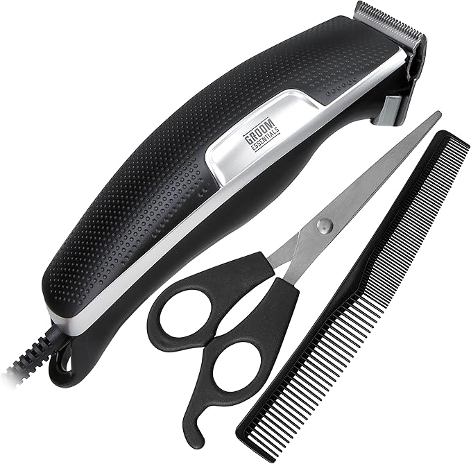 Chargeworx Groom Essentials 10-Piece Hair Clippers for Men – Professional Hair Cutting Kit with Beard & Body Trimmer, Mustache Grooming Tool, 4 Guide Combs, Corded Clippers for Home or Barber Use
