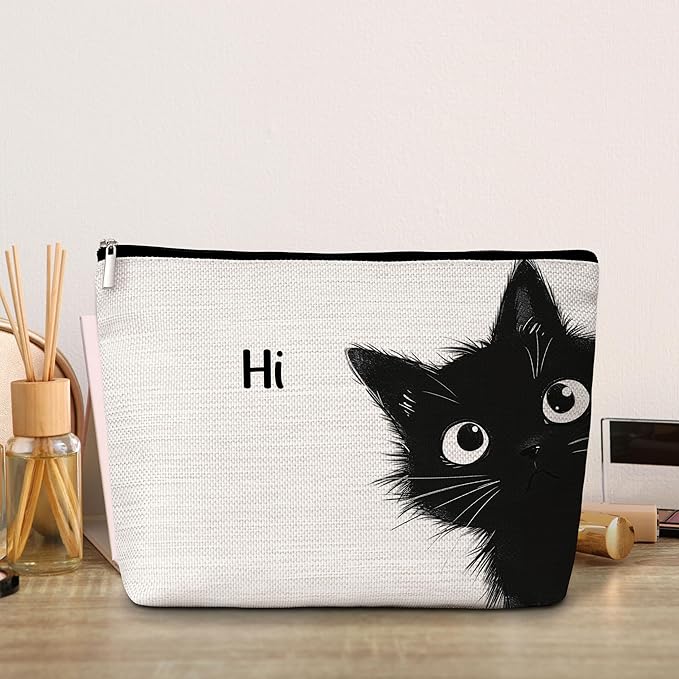 GREOXG Hi Black Cat Makeup Bag, Small Travel Cosmetic Bag with Zipper, Cute Makeup Pouch Gift Ideas for Women Teen Girls Friends Mom Sisters Teacher Birthday Christmas Wedding Graduation-E06