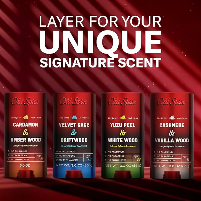 Old Spice Aluminum Free Deodorant for Men, The Spice Alchemist Collection, 24/7 Cologne Infused Scent, No Trade Off Formula, Free of Parabens & Phthalates, Velvet Sage + Drift Wood Scent, 3.0 oz