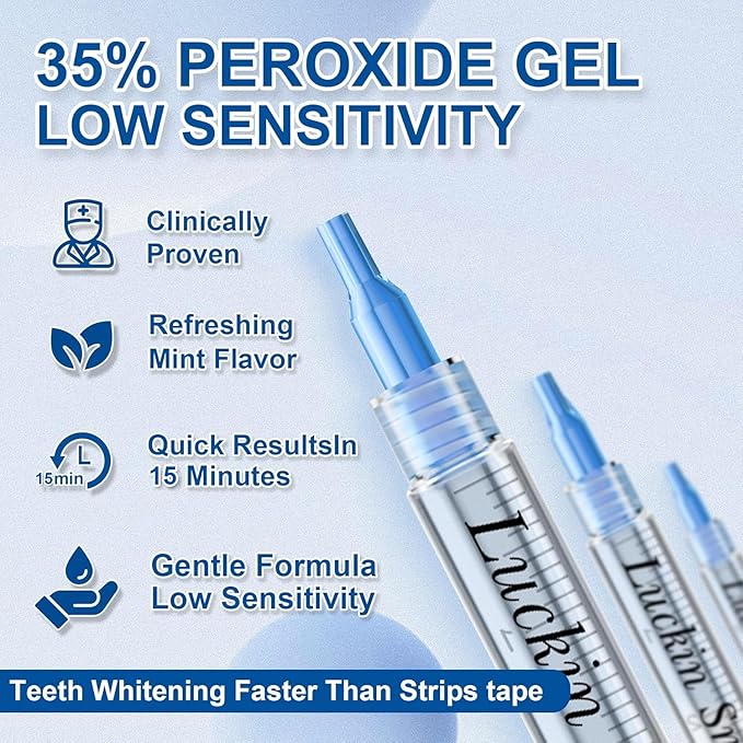 LUCKIN SMILE 10-Pack 35% Teeth Whitening Gel Refills, 35% Carbamide Peroxide Gel, 60 Whitening Treatments, No Sensitivity Teeth Whiteners, 3ml Whitening Gel for Teeth Whitening Kits