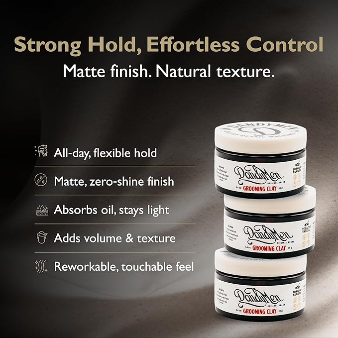DandyMen Grooming Clay – Strong Hold, Natural Matte Finish, and Flexible Styling with Kaolin Clay & Beeswax – Tobacco Vanilla Scent – 3.4 oz (1-pack)