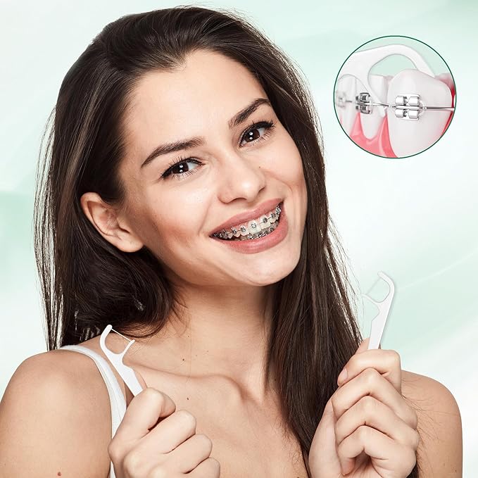 Floss Picks for Braces, 200ct Orthodontic Braces Flossers for Adults and Kids with Toothpick End, Extra Thin Floss Threader for Tight Teeth Cleaning Between Brace, Dental Care Floss Sticks, Mint