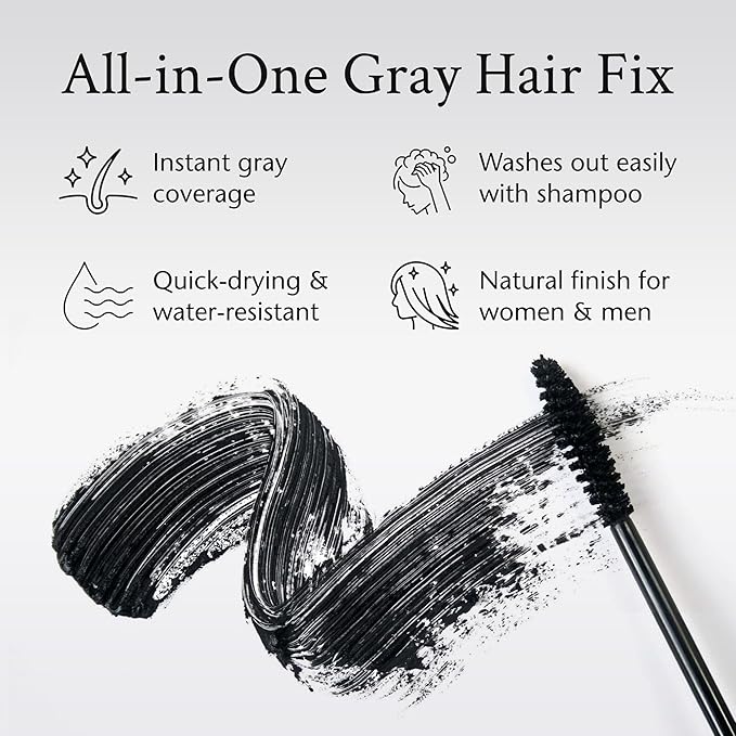 Boyd’s Brush It Away | Grey Hair Root Touch Up for Women & Men | Temporary Hair Color Mascara | Quick-Dry Water-Resistant Concealing Formula | Black, 4-Pack