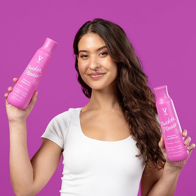 V&Co. Beauty Thickening Hair Shampoo & Conditioner Set (12 Oz. Each) with Peptide Technology, Biotin and Coconut Oil, Sulfate Free Shampoo & All Natural Conditioner for Thickening Hair, Builds Density