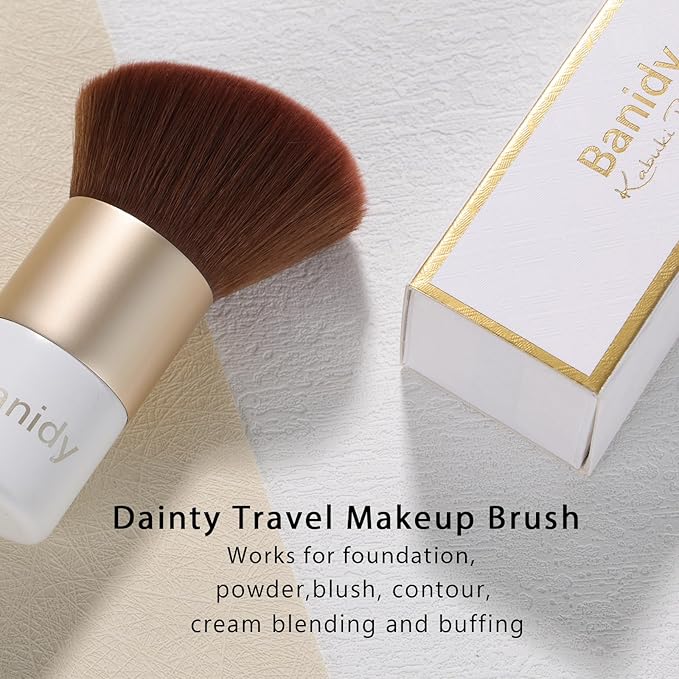 Kabuki Face Makeup Brush, Portable Travel Blush Brush Flawless for Foundation, Powder, Bronzer Buffing, Liquid, Cream, Cruelty Free