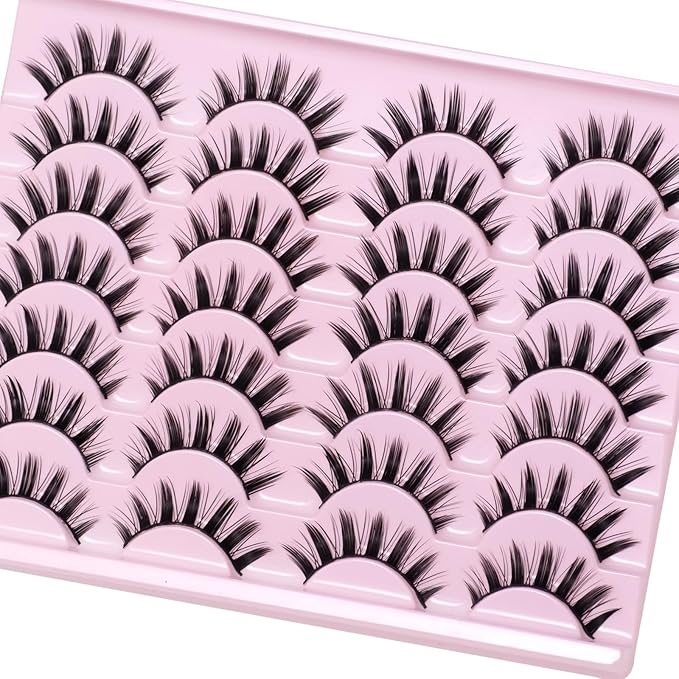 Manga Anime False Eyelashes 14 Pairs, Japanese Style Doll Eye & Spiky 8D Wispy Lashes, 16MM Dramatic Thick Faux Mink for Cosplay, Theatrical Makeup & J-Fashion