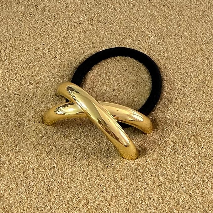 4PCS Golden Metal Hair Ties – No Damage Thick Band, High Elasticity, Durable, Stylish Golden Geometric Ponytail Holders Hair Accessories for Women