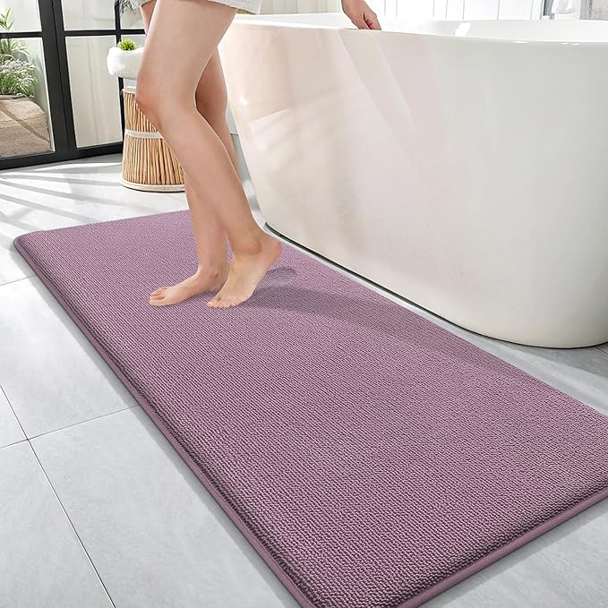 OLANLY Thick Memory Foam Bath Mat Rug 47x17, Extra Soft Absorbent Bathroom Rug, Quick Dry Bath Mats, Non-Slip, Machine Washable Carpet for Bathroom, Tub and Shower, Home Decor Accessories, Deep Plum