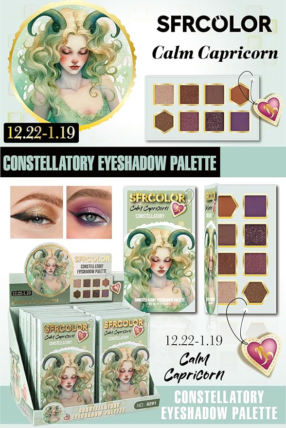 12-Color Zodiac Eyeshadow Palette, Matte Metallic Shimmer Pressed Pigments, Highly Pigmented Makeup Palette for Professional & Daily Eye Makeup (8291 Capricorn)