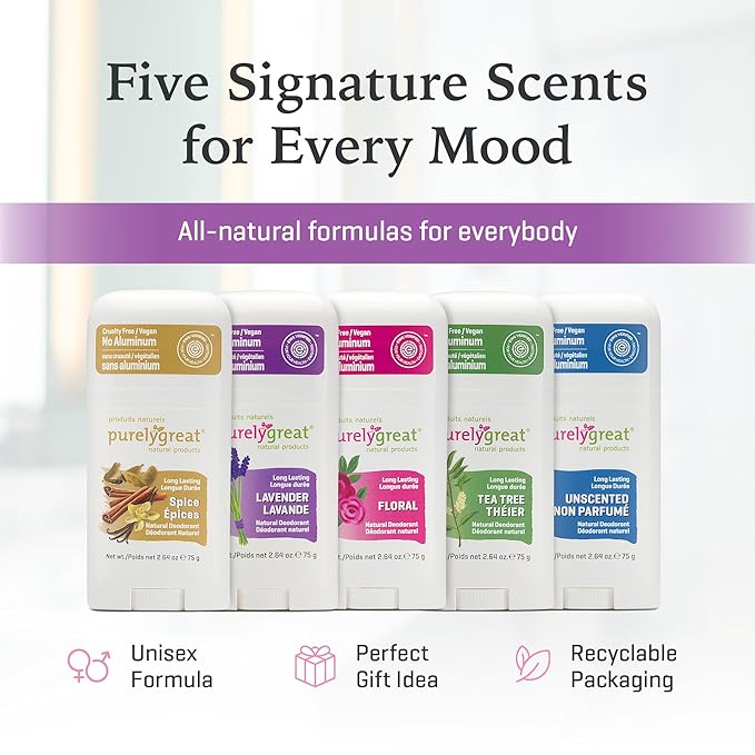Purelygreat - Lavender Scented Natural Deodorant Stick, Travel-Friendly Hygiene Essentials for Women, Natural Deodorant for Men Without Aluminum & Parabens, 2.64 oz / 75 g