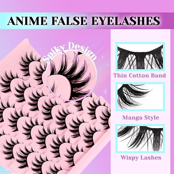 Losha Lashes Spiky Manga Lashes 14 Pairs Anime False Eyelashes Natural Wispy Eye Lashes Pack Soft Asian Fake Eyelashes (Fairy Only)