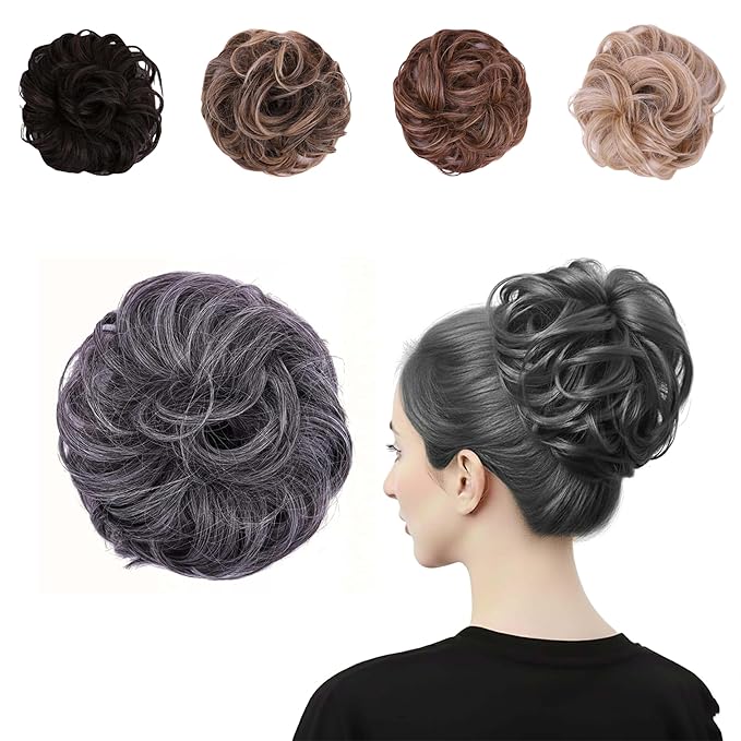 Juvabun Messy Bun 2.0 Salt and Pepper Messy Bun Hair Extension Natural Look Hair Bun Scrunchie for Women Hairstyles