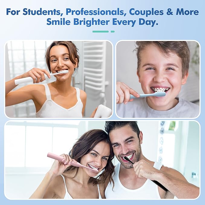 Electric Toothbrush with 8 Brush Heads, Sonic Electric Toothbrush with Fast Charge 4 Hours Last 60 Days, 2-Min & 30s Smart Timer, IPX7 Waterproof (Black)