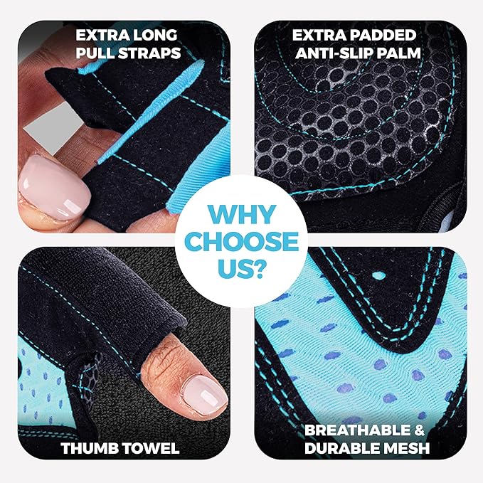 MhIL Workout Gloves for Women – Breathable Gym Gloves for Women with Palm Protection and Enhanced Grip – Padded Weight Lifting Glove for Womens with Wrist Wraps Support Weightlifting Exercise Cycling