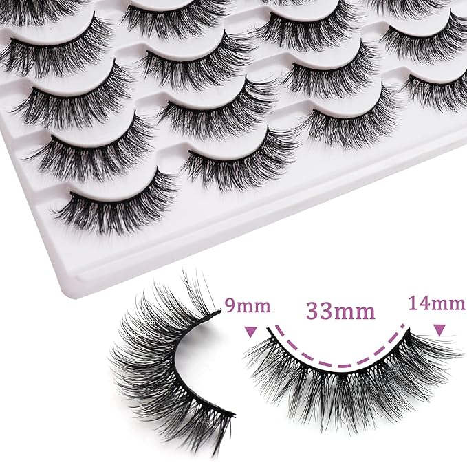 Losha Eyelashes Natural Look Faux Mink Lashes Pack Handmade Wispy False Eyelashes 14 Pairs Cat Eye Lashes (Y52)