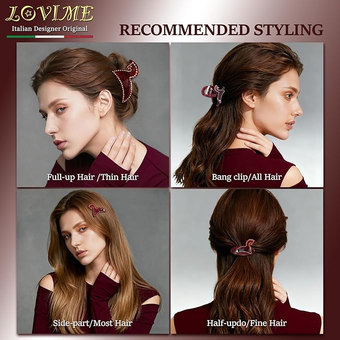 Red Hair Clips for Women Premium, Medium Claw Clips for Thick Thin Hair Girls, Strong Grip No Slip Hair Clip, Acetate Hair Accessories for Valentine's Birthday Year of the Horse 2026 Gift