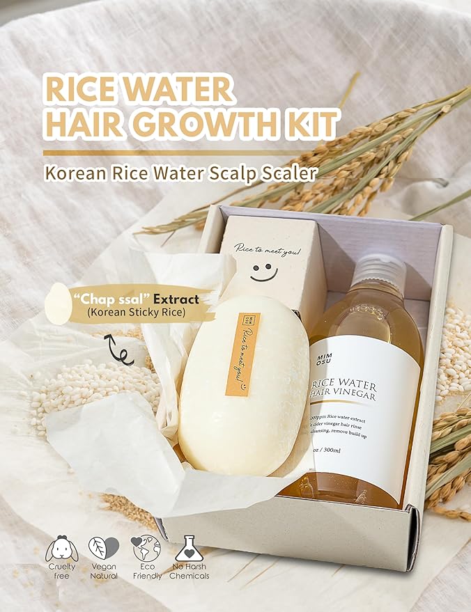 mimosu Rice Water Shampoo Bar & Apple Cider Vinegar Hair Rinse Set, 2-Step Scalp Detox & Hair Growth Treatment, Sulfate-Free, Strengthens & Balances pH, K-Beauty Vegan Hair Care Duo