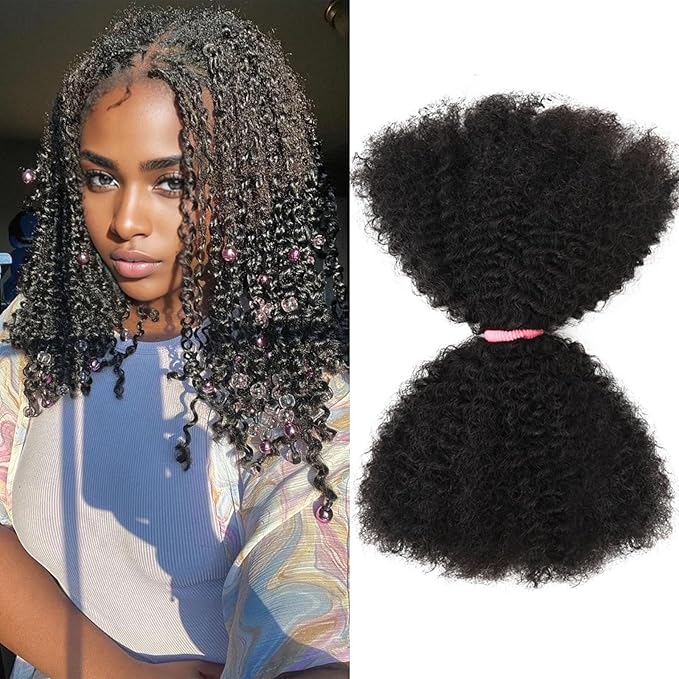 Teresa Afro Kinkys Bulk Human Hair For Twists, Afro Kinky-Curly Human Hair Bulk For Dreadlocks Extensions,Bulk Human Braiding Hair Bulk Hair Natural And Soft (16 Inch, 50g/Pack)