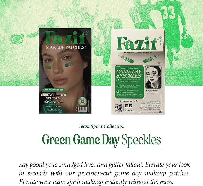 Fazit Makeup Patches - Green Game Day Speckles - Glow Up Make-Up Patches - Cute Glitter Makeup Accessories for Women - Cosmetic Glitter for Face