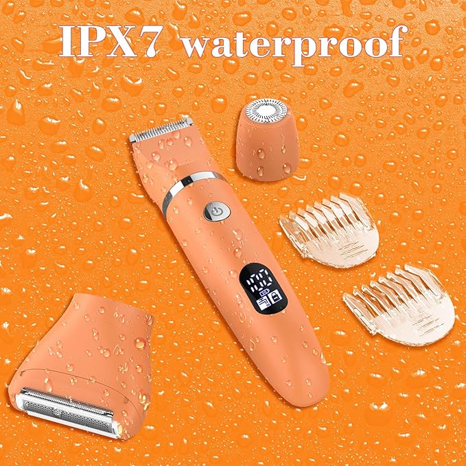 3-in-1 Electric Razor IPX7 Waterproof Bikini Trimmer Wet & Dry Use Painless Personal Trimmer Groomer for Ladies Face Body Legs Bikini Public Hairs Electric Lady Shaver with Replaceable Heads