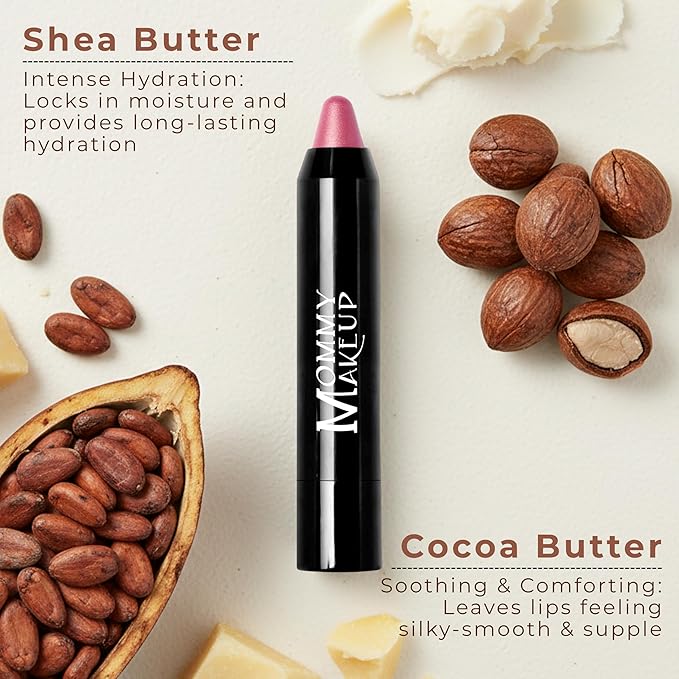 Mommy Makeup Triple Sticks Lipstick, Cream Blush & Treatment All-In-One with Shea & Cocoa Butter - Soft & Creamy Moisturizing Lip Crayon For Lips & Cheeks (Pink Daisy)