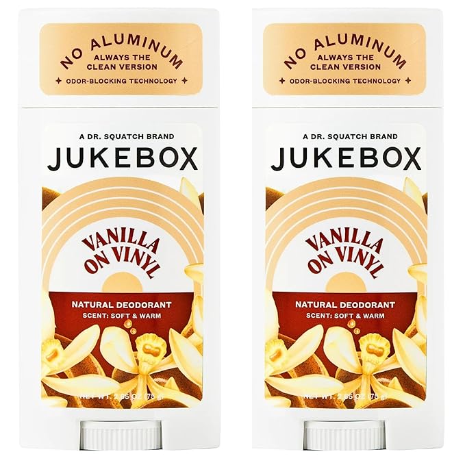 JUKEBOX Natural Deodorant for Women–Vanilla on Vinyl-Aluminum-Free, No Baking Soda, No Harsh Chemicals, Odor Blocking Technology, Vanilla Bean, Ylang Ylang, Amber-a Dr. Squatch Brand-2.65oz, 2 Pack