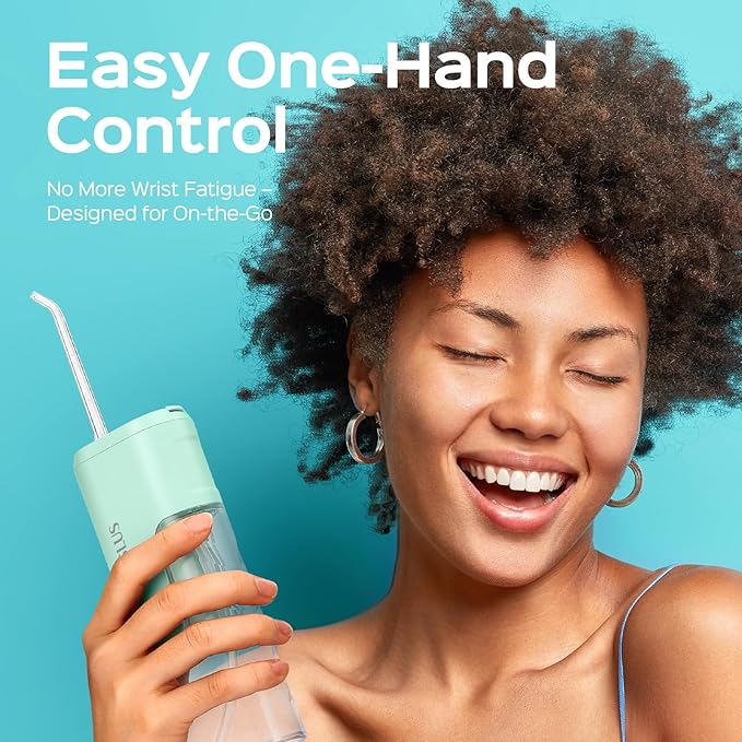 COSLUS Mini Water Flosser for Travel: Portable Lightweight Design Cordless Oral Irrigator with Removable Tank & 4 Modes, IPX7 Waterproof for Braces, Sensitive Teeth Travelers & Family Use, Green, T40