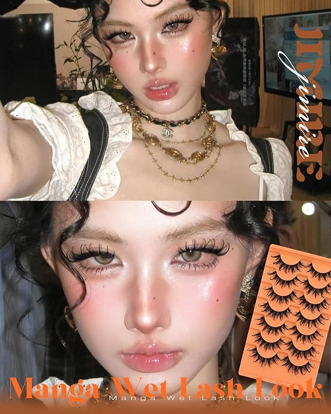Manga Lashes Natural Look Spiky False Eyelashes Fluffy D Curl Wispy Lashes 3D Volume Anime Lashes with Spikes for Cosplay Party Wet Lashes Look by JIMIRE
