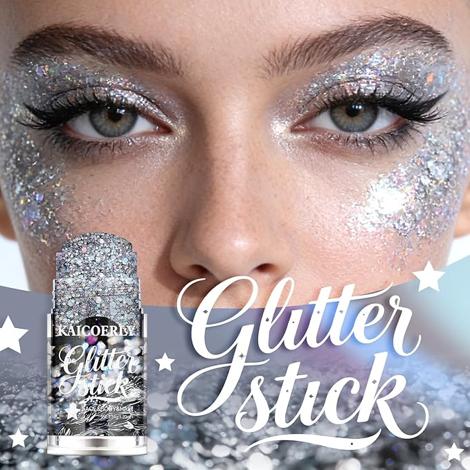 Silvery Body Glitter Gel, Roll-on Holographic Body Glitter for Face Body Hair, Chameleon Color Changing Glitter Gel for Rave Party Mermaid Sequins Festival Accessories Shimmer Makeup #2