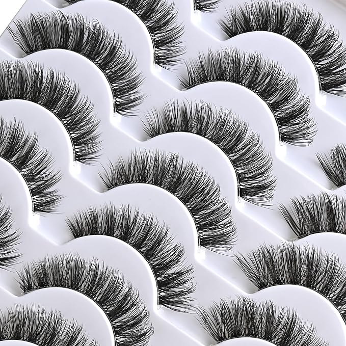 Lashes False Eyelashes Natural Wispy Fake Lash Strips 30D Strip Lash Clusters Cat Eye Volume Mink Eyelash Pack Fluffy Eye Lashes Natural Look Short Cateye Full Pestañas Sets by FenBair