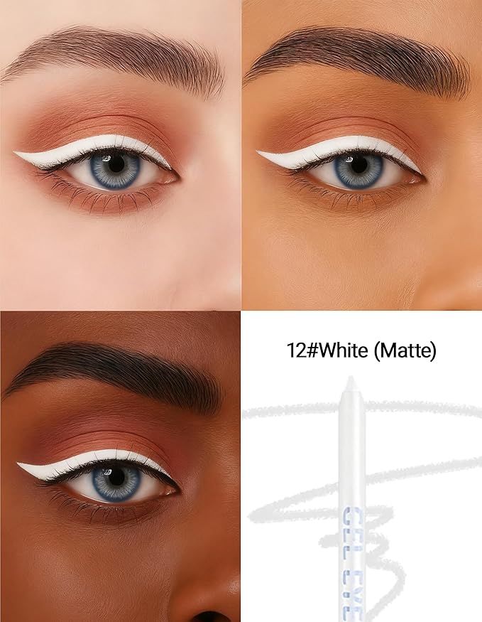Erinde Waterproof White Eyeliner Pencil, Creamy Gel Waterline Eye Liner Pen, Smooth Glide, Long Lasting, Waterproof, Sharpenable & Smudge Proof Eyeliner Pencil for Sensitive Eye, Cruelty-Free, 12