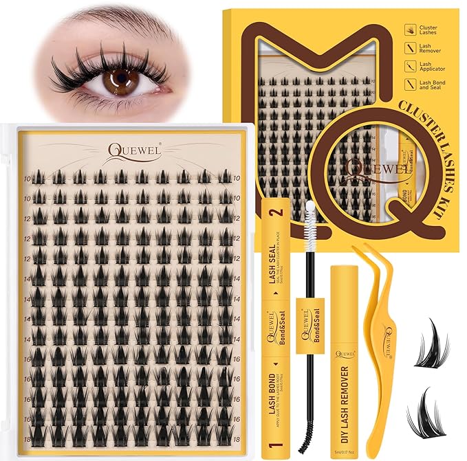 QUEWEL Fairy-Lash Clusters Kit, 140pcs Manga-Eyelash Clusters Kit Mix10-18mm Cluster Eyelash Extensions Kit With Lash Bond and Seal, Lash Tweezers and Remover for DIY Natural Lashes(FD-XYT 4 Set)