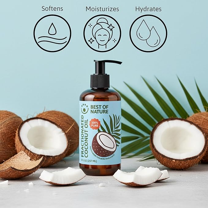 Best of Nature 100% Pure Fractionated Coconut Oil - Natural Massage Oil, Unscented Moisturizer for Men and Women, for Skincare and Hair Care, Carrier for Essential Oils, Gallon (128 fl oz)