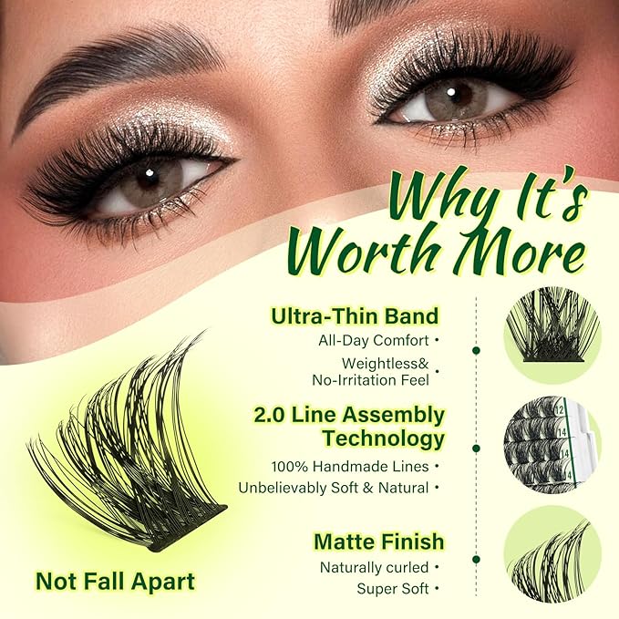 DIY Lash Extension Kit KEYYOU 144pcs Lash Clusters Eyelash Extension Kit with Mascara Brush Bond and Seal Lash Glue Remover Lash Applicators Lash Brush for DIY Lash Extensions (Y03 Kit)
