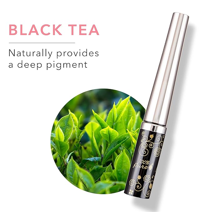 100% PURE Long Last Liquid Eye Liner - Natural, Water-Resistant & Smudge-Proof Easy to Apply Vegan Eye Makeup for All Skin Types - Fruit Pigmented Color Black Tea (Dark Black) - 0.23 Fl oz