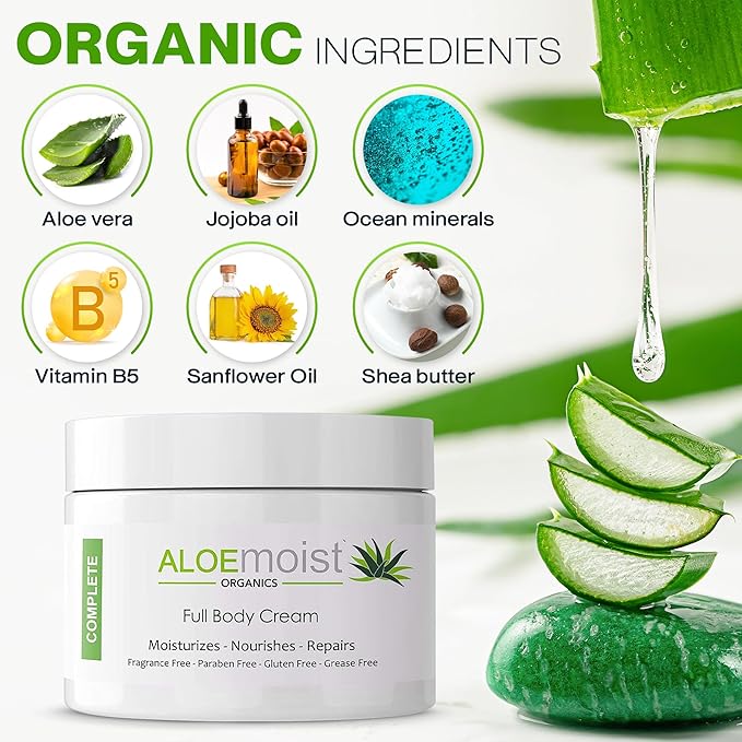 Organic Aloe Vera Face Cream & Body Moisturizing Cream, Natural Aloe Vera Lotion with Vitamin E Oil, Vitamin C, Retinol Cream, Shea Butter, Anti Aging Face Moisturizer for Women Dry Skin (8 oz - 2pk)